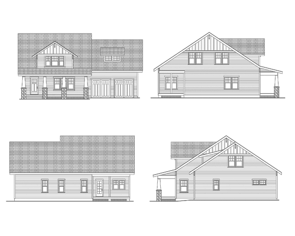elevations of classic craftsman home plan